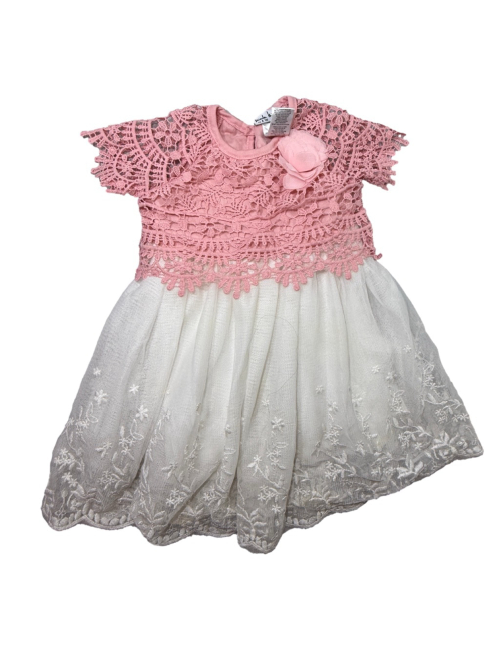 Nicole Miller Baby Dress 12M Pink Lace Tulle Easter Party Dress Floral